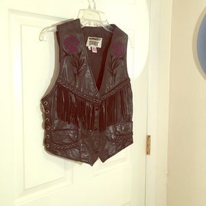 Vintage 1980’s Black fringe leather vest